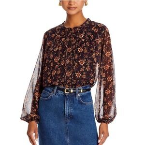 Koko + Mason Womens Black Multi Floral Lurex Button Front Blouse Small
